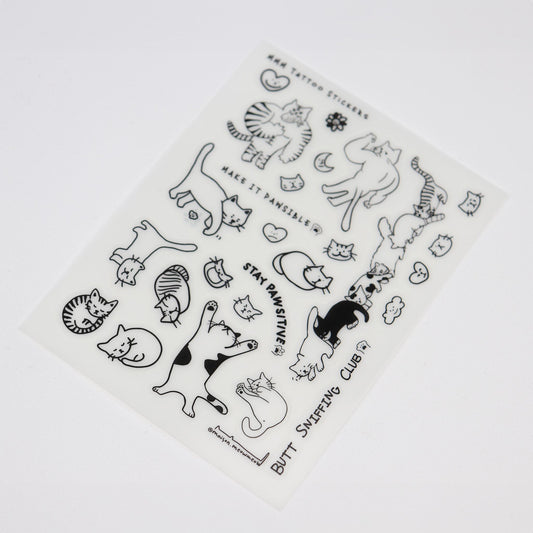 Cat Temporary Tattoo Stickers - Sheet A