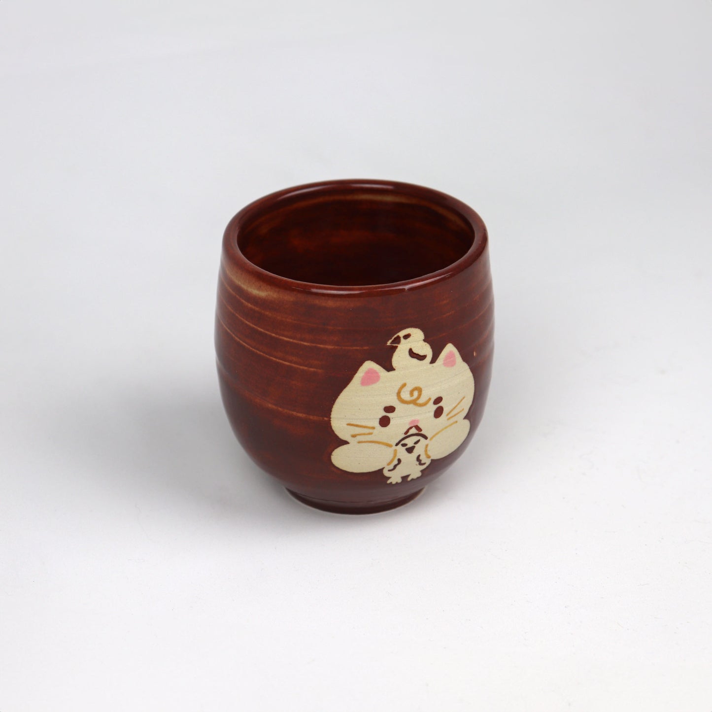Cat Latte Mug - Brown with Cat Catching Bird