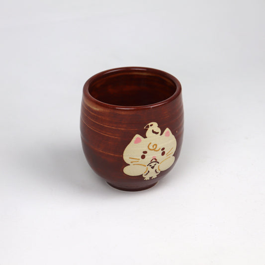 Cat Latte Mug - Brown with Cat Catching Bird