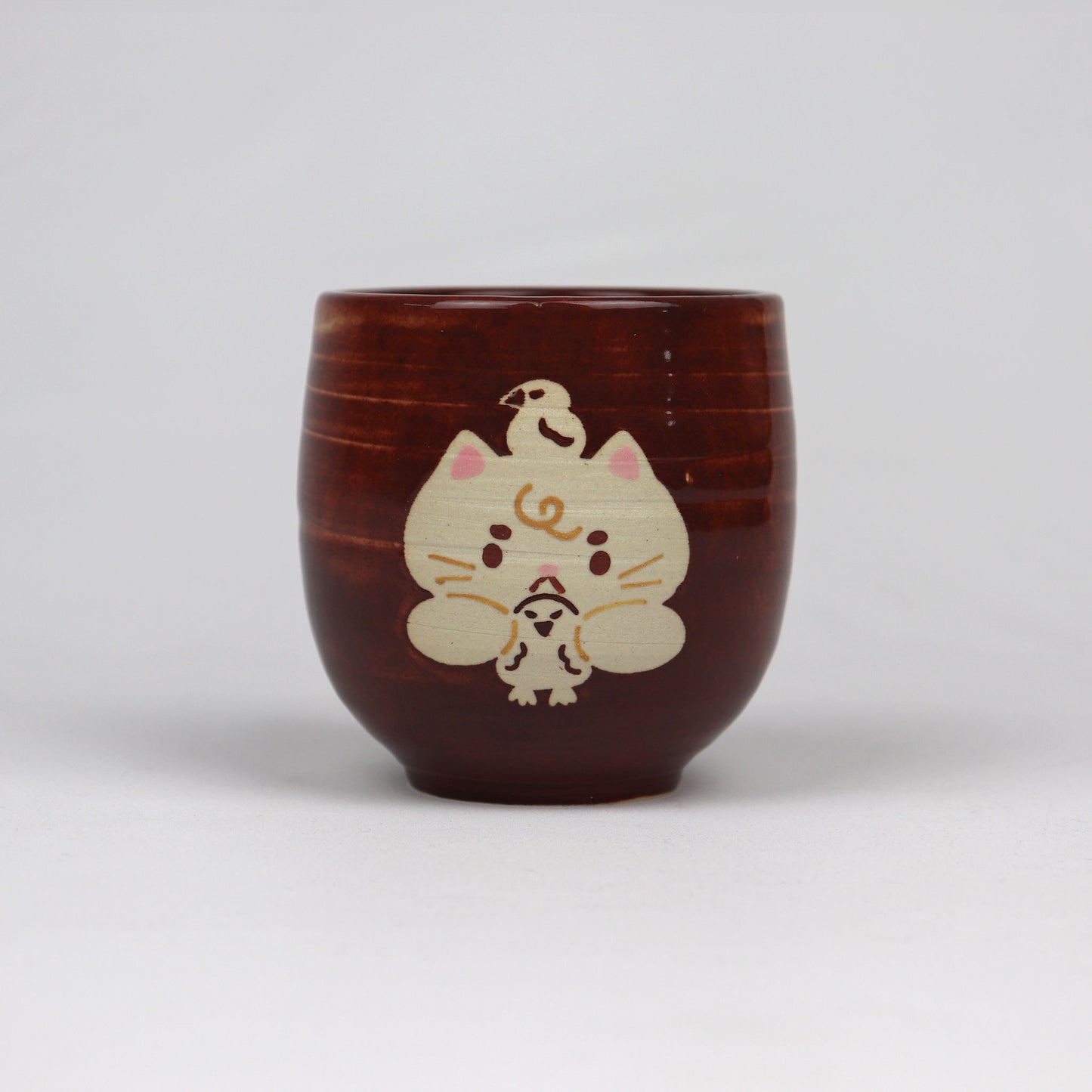 Cat Latte Mug - Brown with Cat Catching Bird