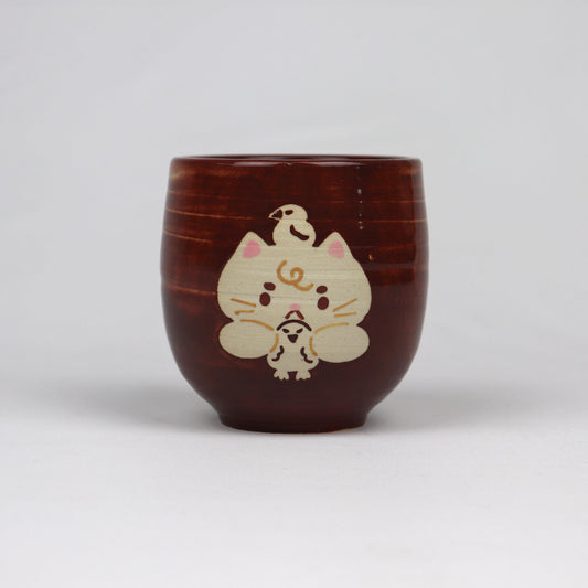 Cat Latte Mug - Brown with Cat Catching Bird