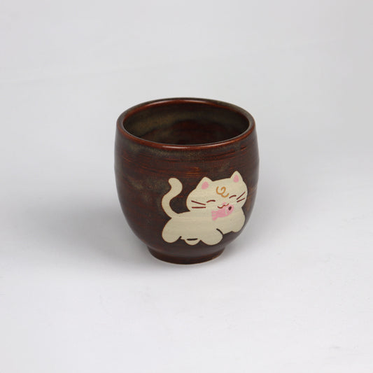 Cat Latte Mug - Brown with Cat and Fish