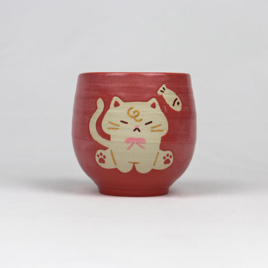 Cat Latte Mug - Pink with Cat Sitting
