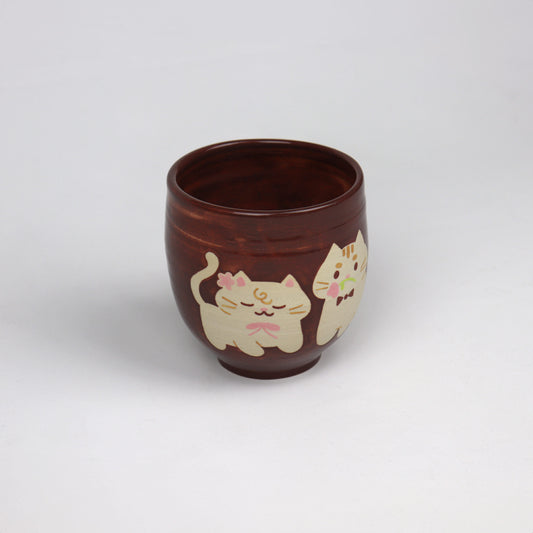 Cat Latte Mug - Brown with Two Cats