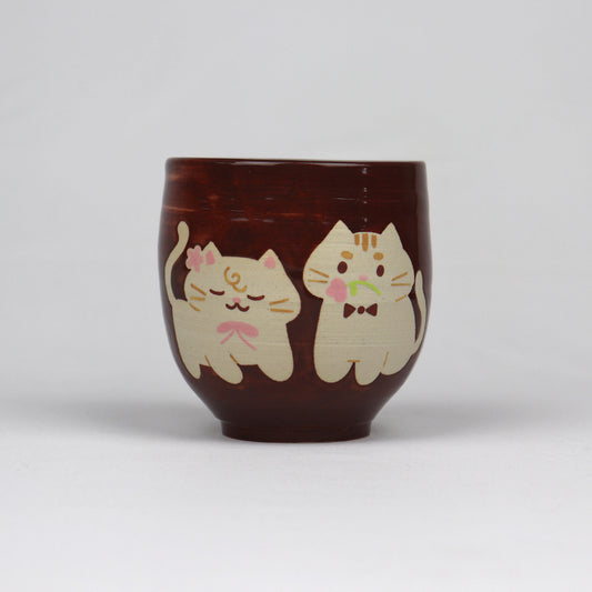 Cat Latte Mug - Brown with Two Cats