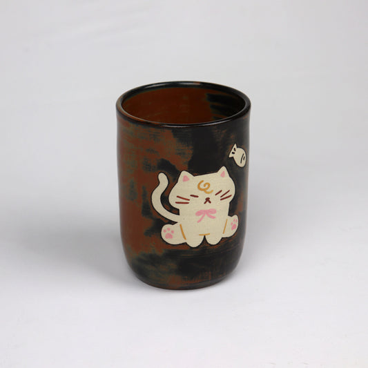 Tall Cat Latte Mug - Brown with Cat Sitting
