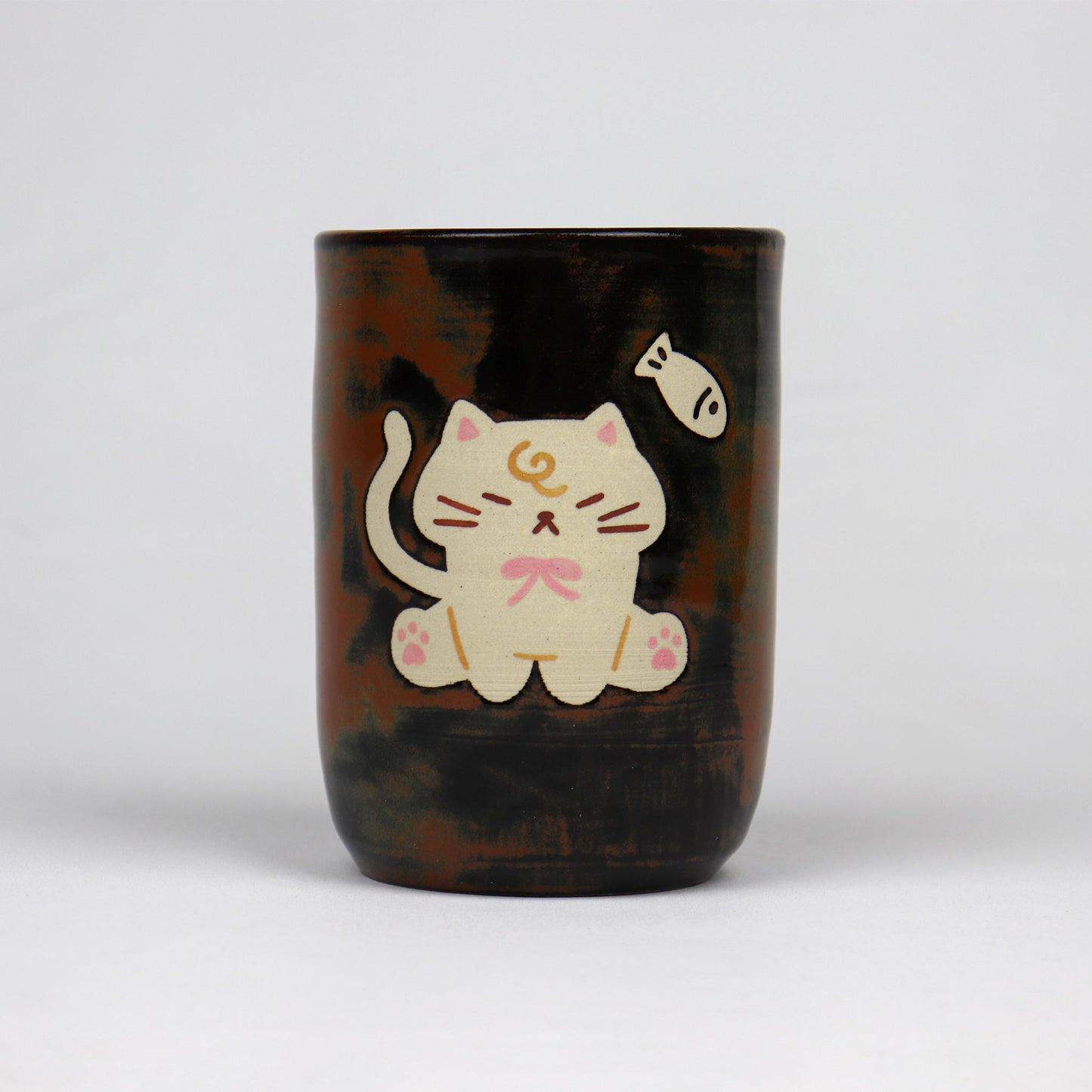 Brown tall latte mug with print of cat sitting