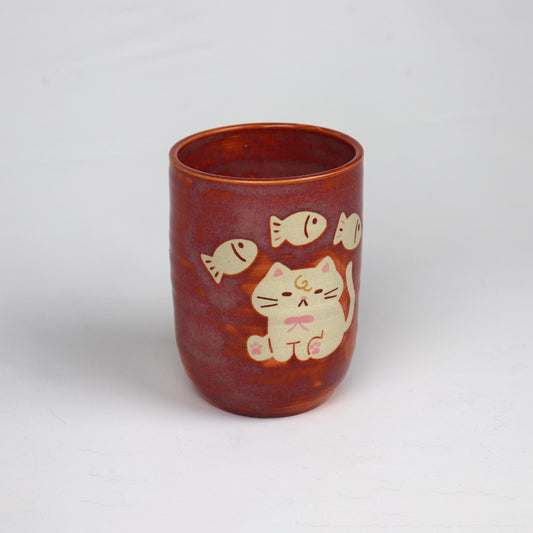 Tall Cat Latte Mug - Pink with Cat Sitting