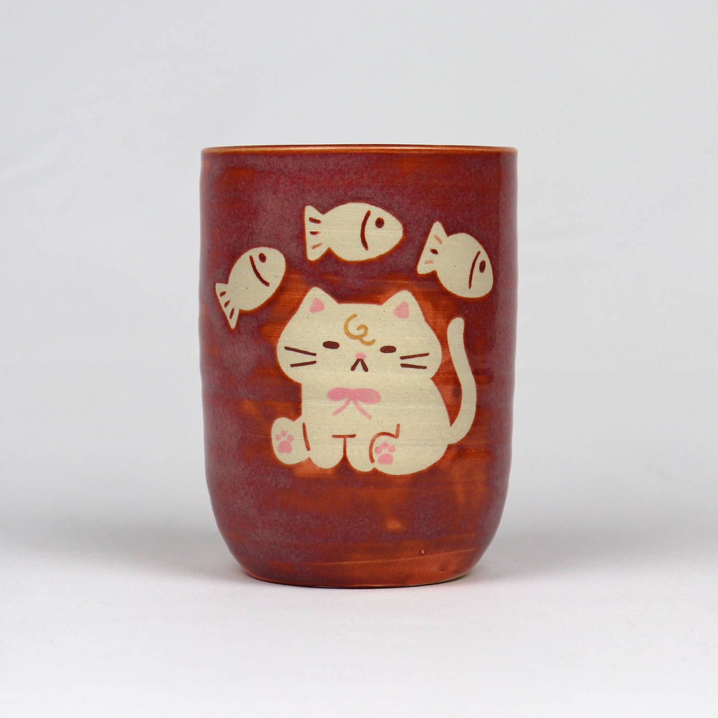 Tall Cat Latte Mug - Pink with Cat Sitting