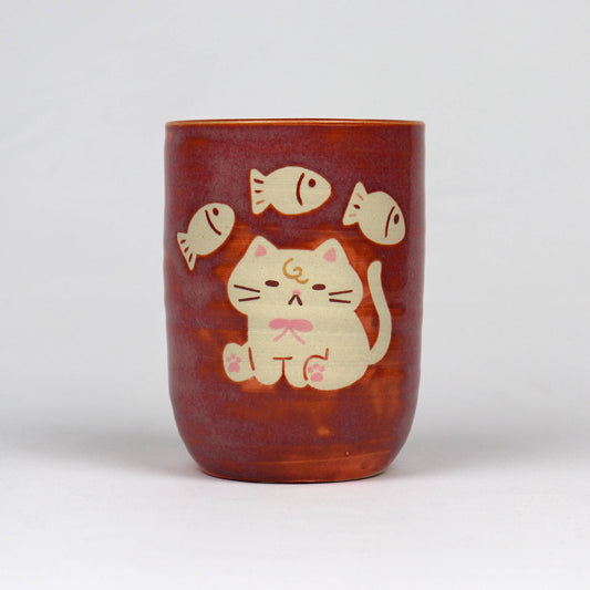 Tall Cat Latte Mug - Pink with Cat Sitting