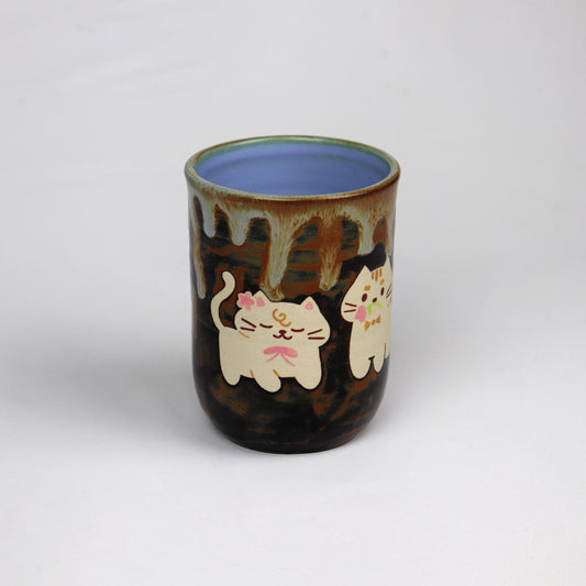 Tall Cat Latte Mug - Brown with Two Cats