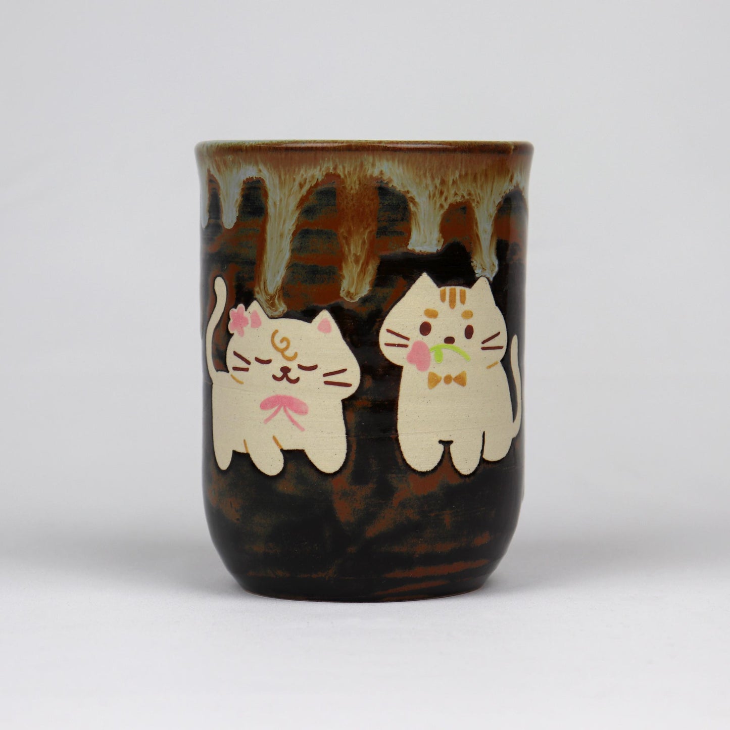 Tall Cat Latte Mug - Brown with Two Cats