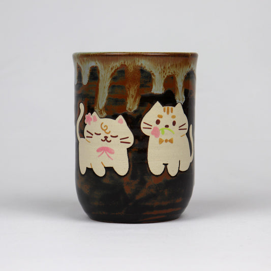 Tall Cat Latte Mug - Brown with Two Cats