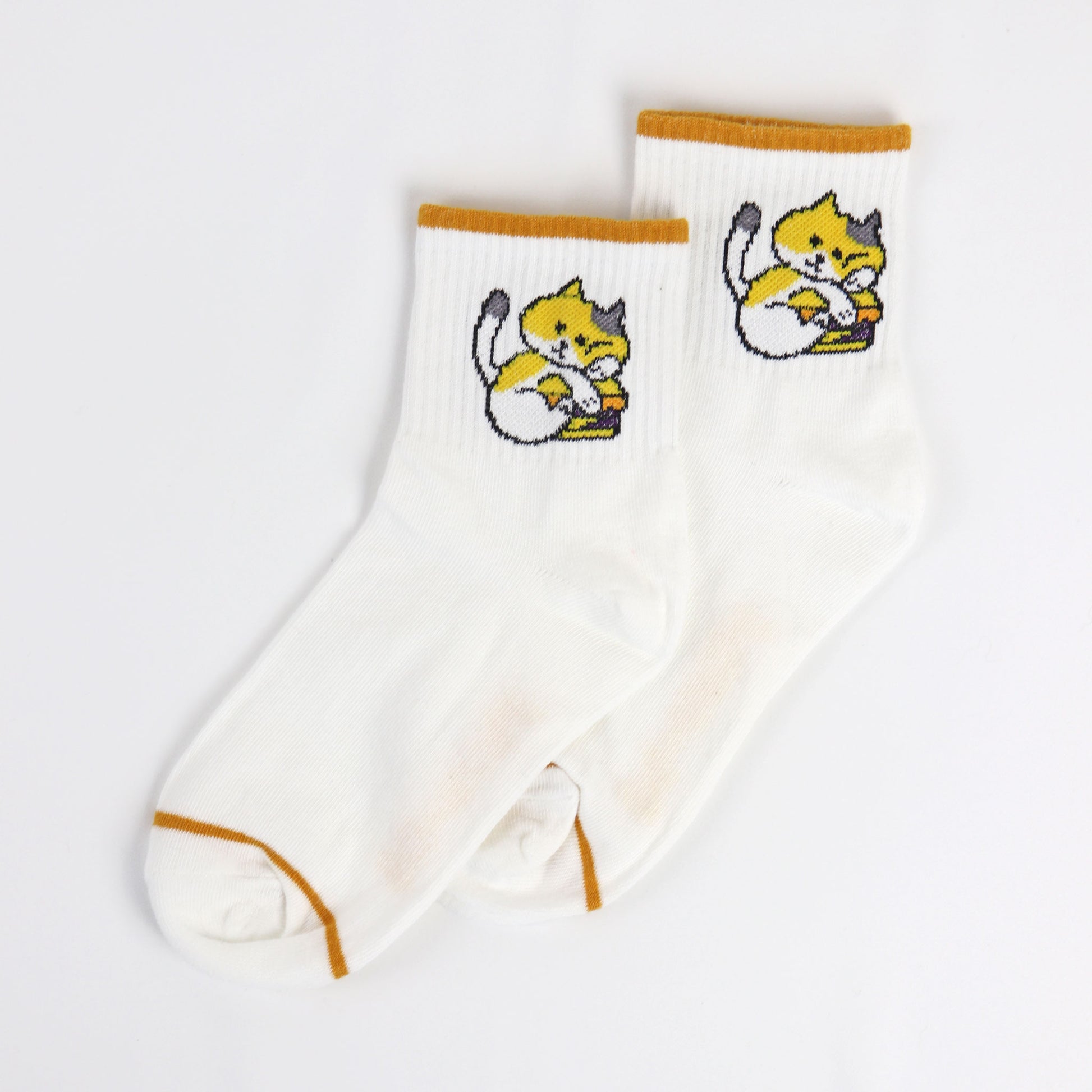 cat and hamburger quarter ankle socks