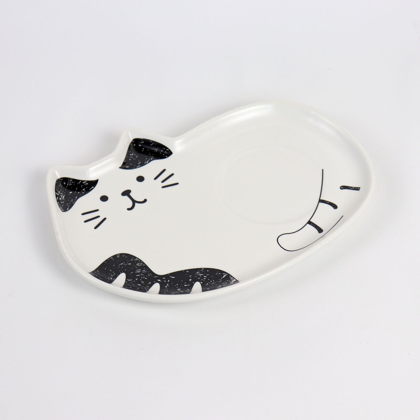 black and white cat ceramic saucer