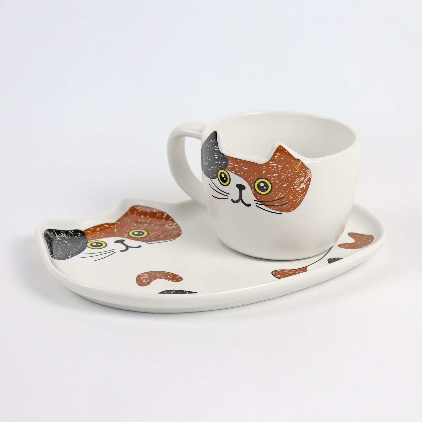 calico cat ceramic cup and saucer set