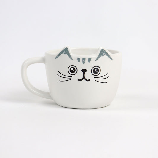 ceramic light grey cat cup with sparkle eyes