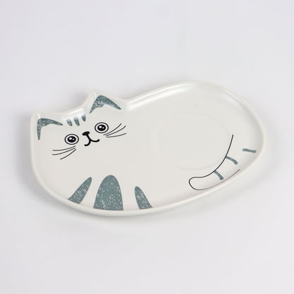 light grey and white cat saucer