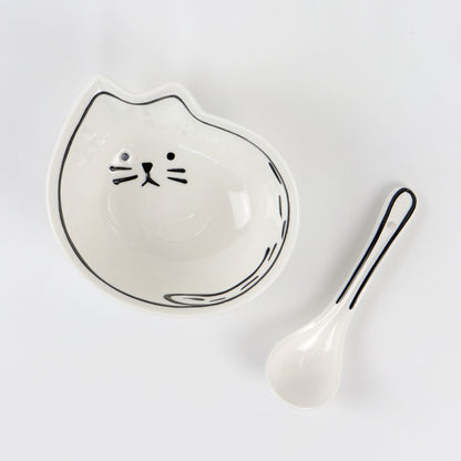 small cat shaped bowl and spoon set