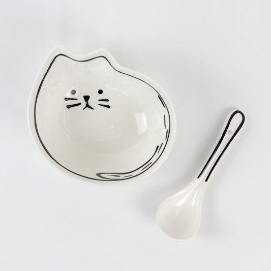 small cat shaped bowl and spoon set