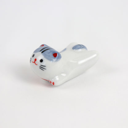 grey and white cat cute ceramic chopstick rest