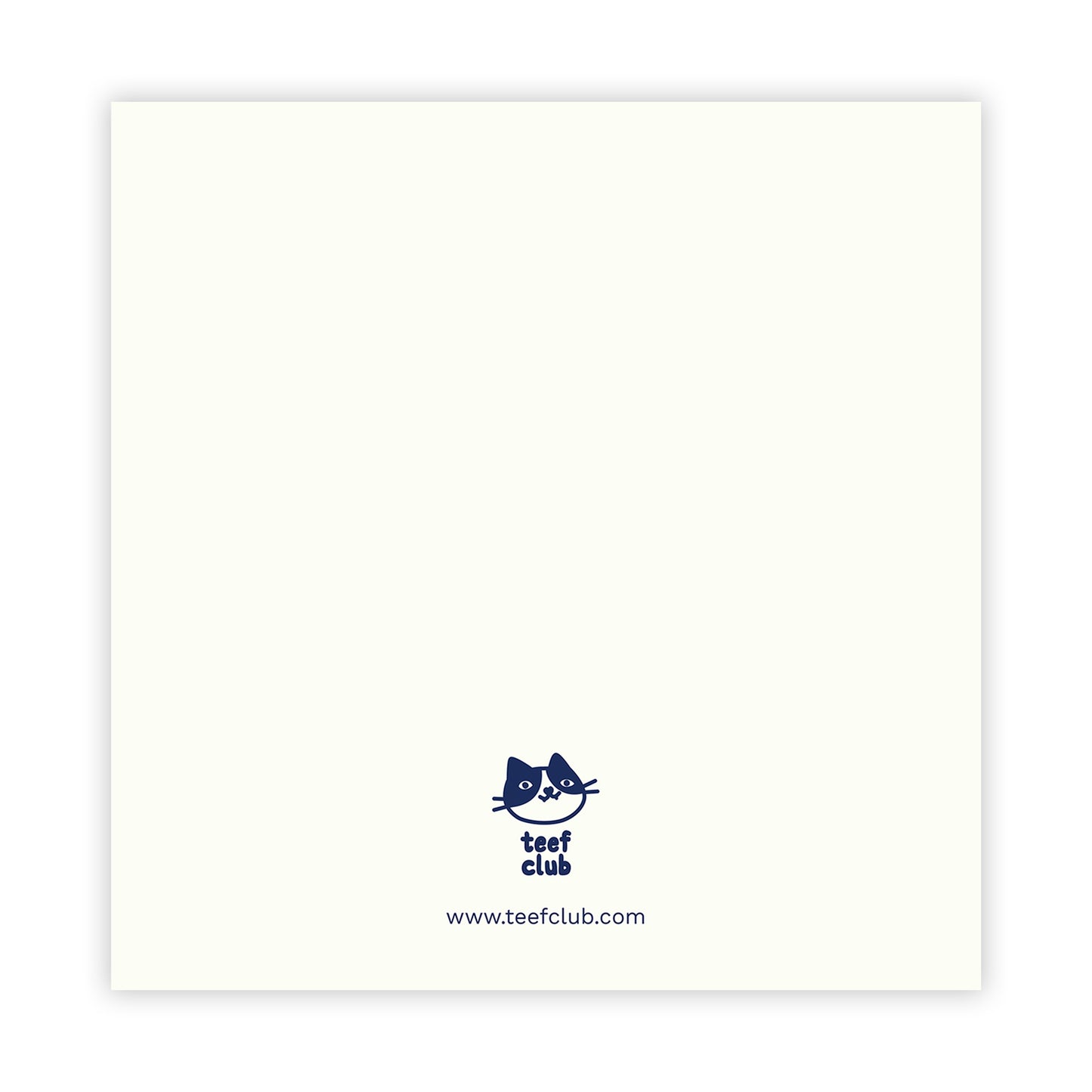 back of teef club greeting card with logo and website