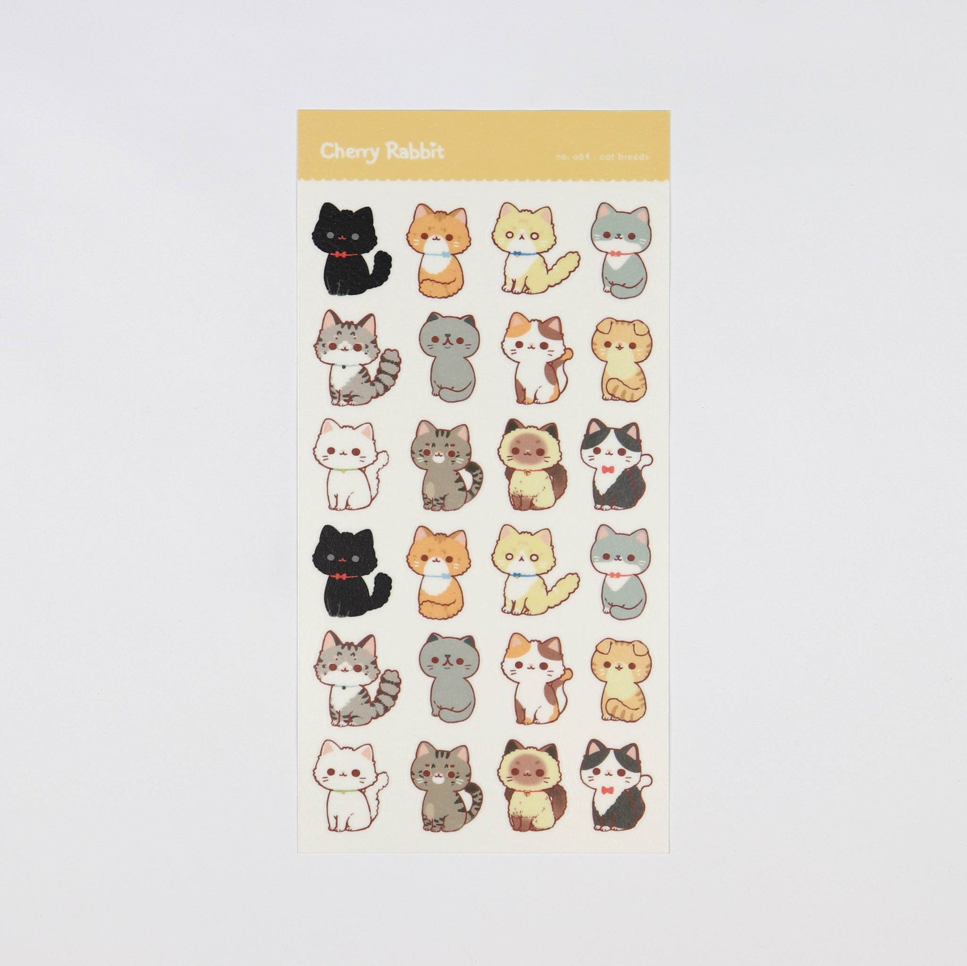sticker sheet of different coloured cats sitting