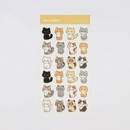 sticker sheet of different coloured cats sitting
