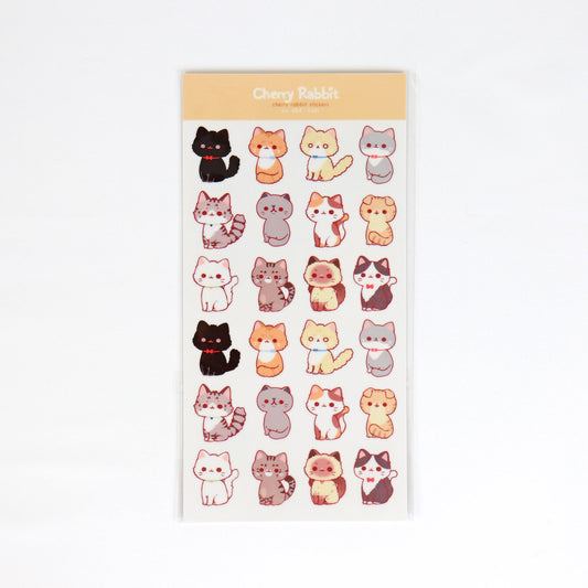 Sticker sheet of different coloured cats sitting
